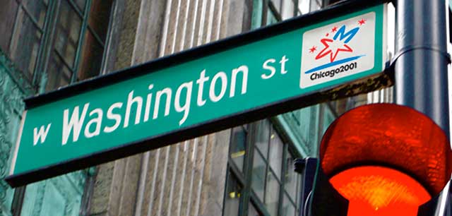 Chicago Millenium Celebration logo on a street sign